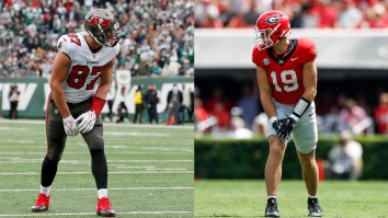 Brock Bowers’ Mom Tries To Save The Day After Rob Gronkowski Dwarfs Her Son In Unfortunate Photo