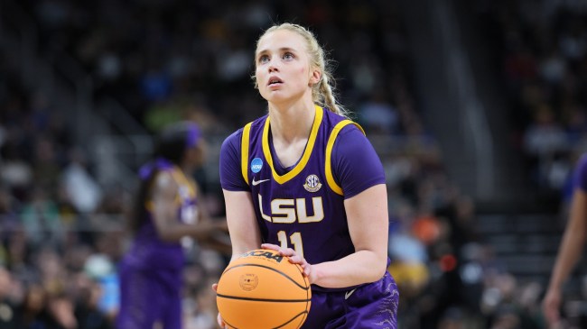 LSU guard Hailey Van Lith shoots a free throw against UCLA.
