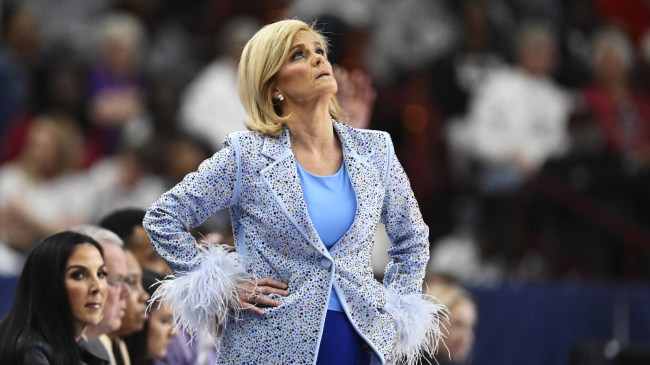 LSU head coach Kim Mulkey watches on from the bench during a game against South Carolina.