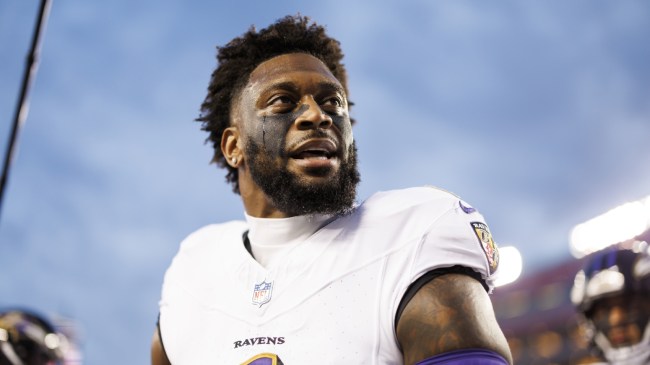 Patrick Queen leaves the field after a Baltimore Ravens game.