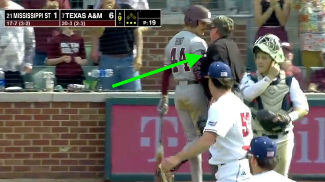 Hunter Hines SEC Baseball Umpire Chest Bump