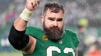 Jason Kelce Finally Got The Chance To Jump Through A Flaming Folding Table After Missing Out In Buffalo