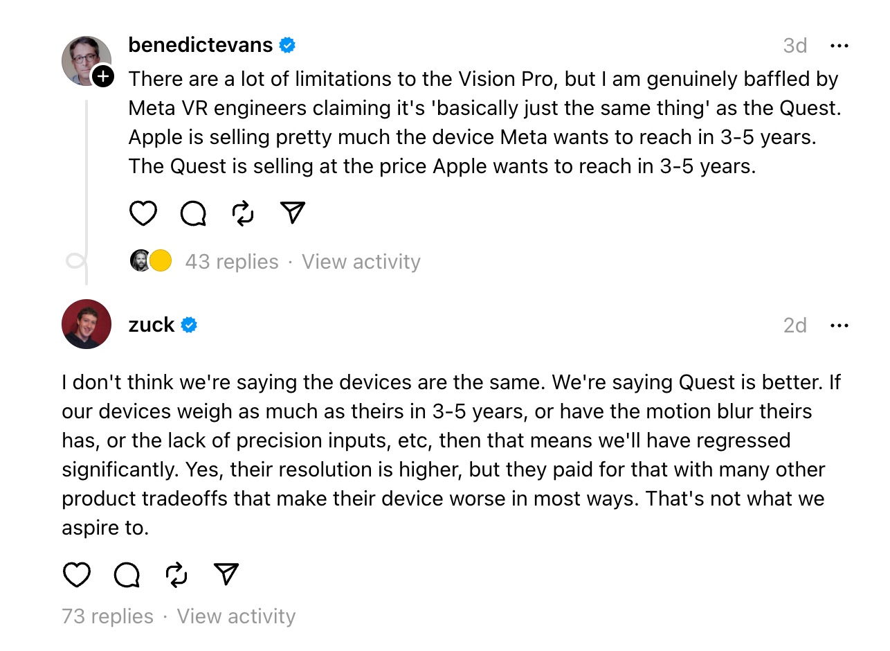 Mark Zuckerberg defends Meta Quest over Apple Vision Pro