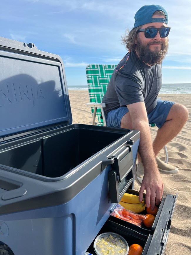 Ninja Frostvault Cooler with cold dry storage drawers open