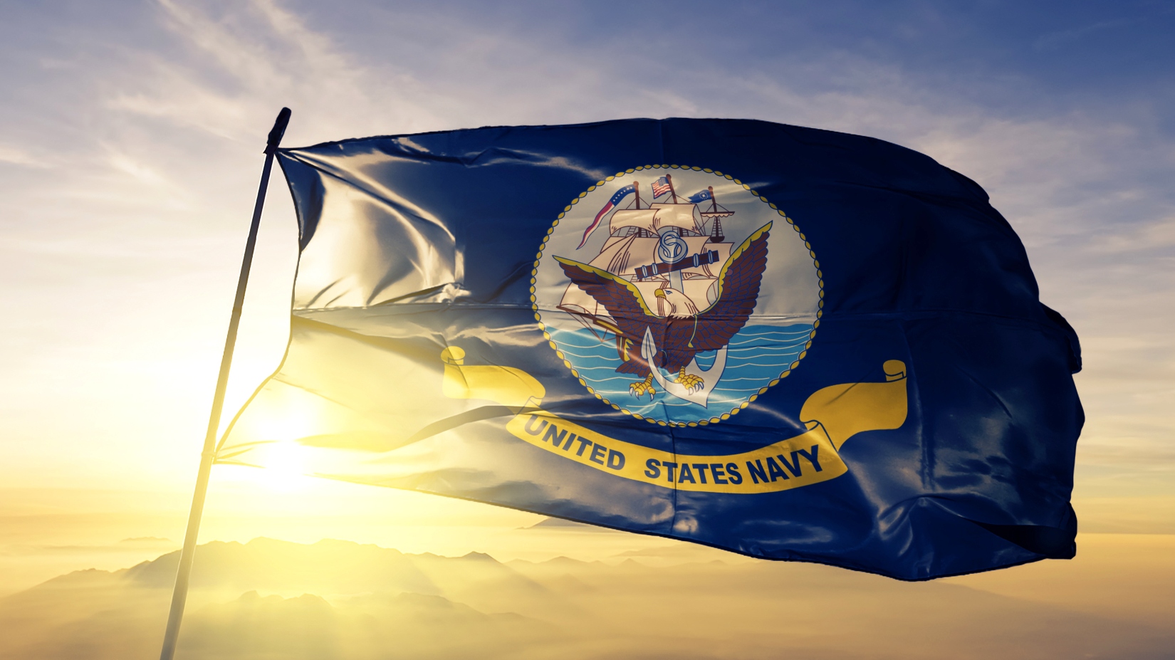 US Navy flag waving in the wind