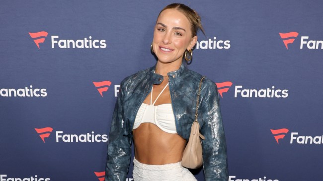 Hanna Cavinder poses for a photo at a Fanatics Super Bowl party.