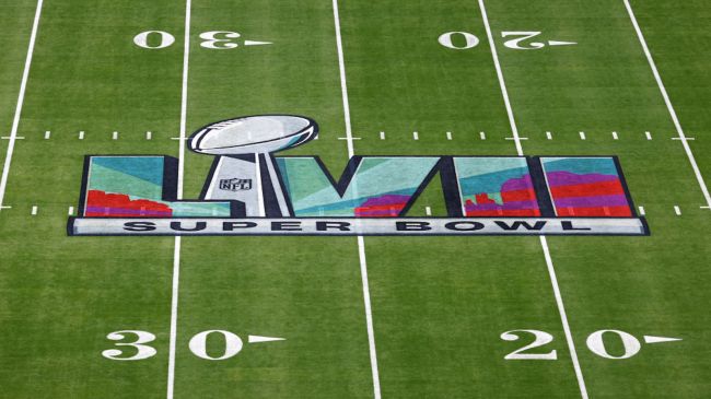 super bowl lvii logo on a field