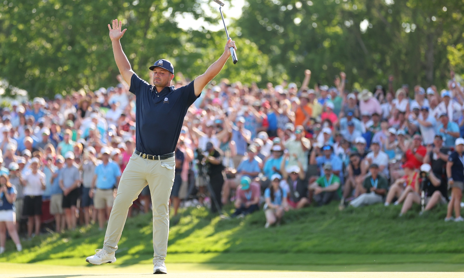 Bryson DeChambeau celebrates at the PGA Championship