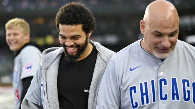Caleb Williams on the field during a Chicago Cubs game.
