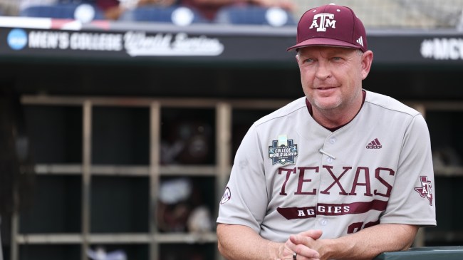 Texas A&M baseball coach Jim Schlossnagle in the dugout.