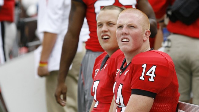 uGA QBs Joe Cox and Matthew Stafford on the bench during a game.