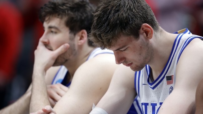 Kyle Filipowski on the bench during a Duke basketball game