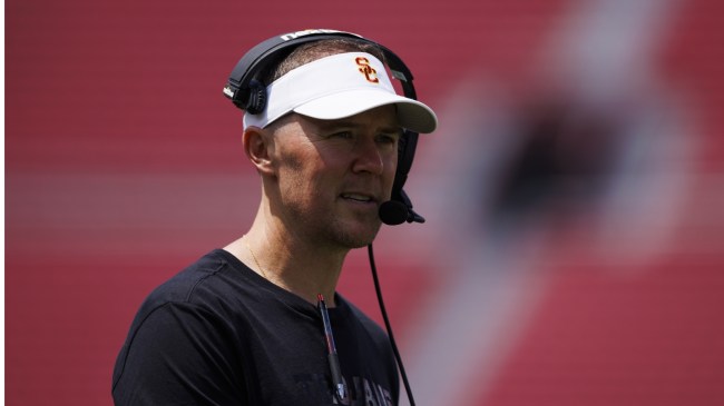 Lincoln Riley on the field during USC's spring game.