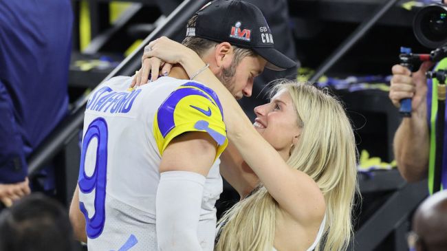 kelly and matthew stafford at the super bowl