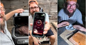 bearded man makes brisket on the ninja woodfire xl grill and smoker