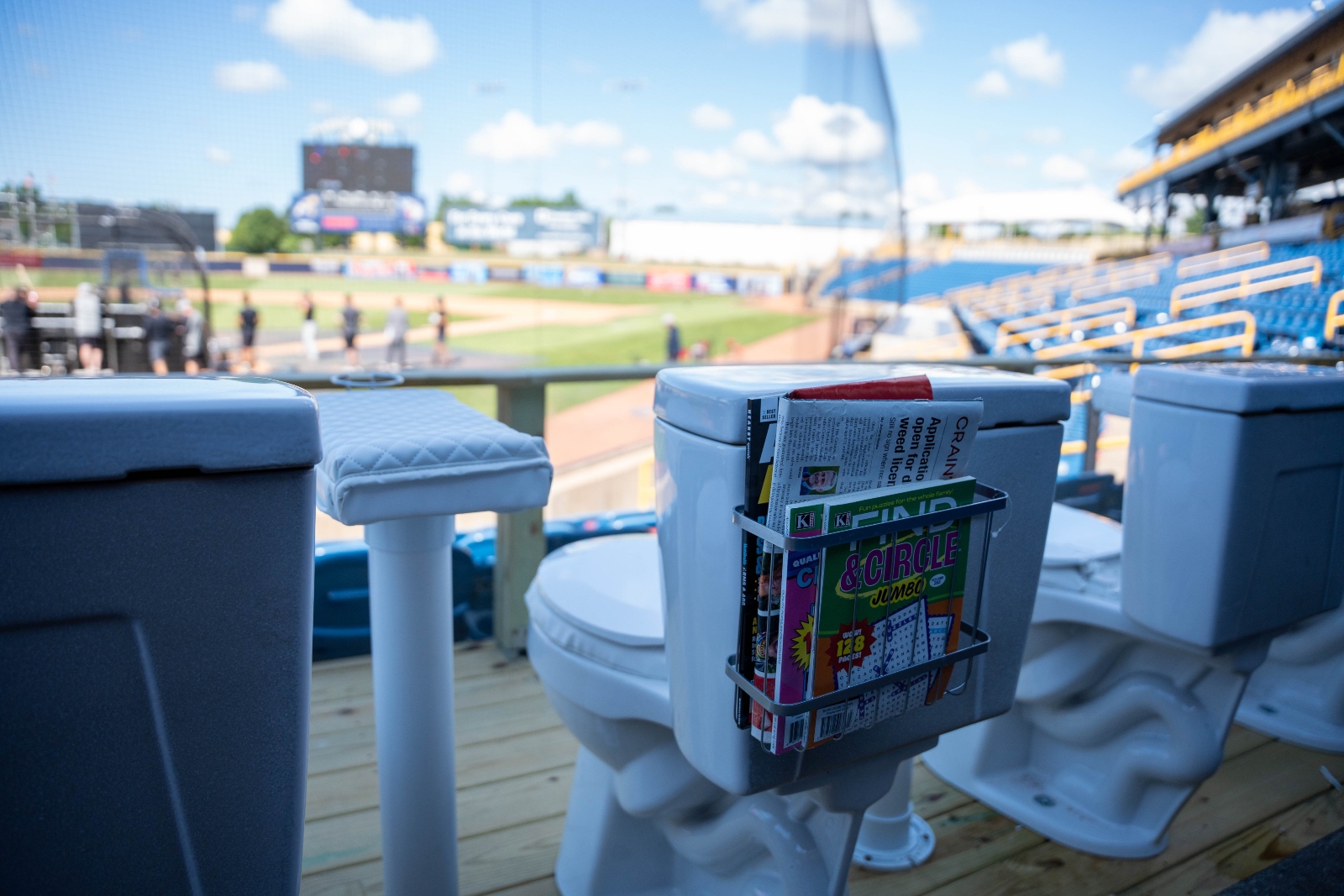 Roto-Rooter Toilet Row actual toilet seats at minor league baseball game