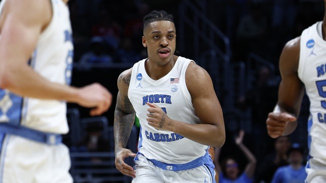 UNC basketball player Armando Bacot on the court.