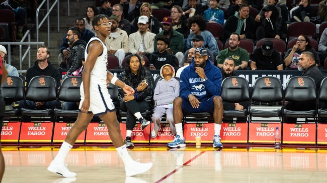 Bryce James plays in front of his dad, LeBron.