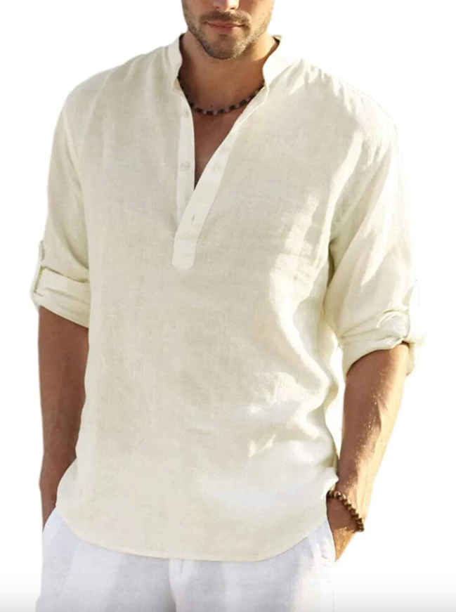 Cotton Linen Style Henley Shirt; shop Coofandy Prime Day Sale for Paris Fashion Week