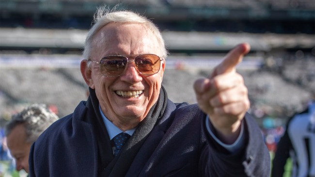 Dallas Cowboys owner Jerry Jones on the field at MetLife Stadium