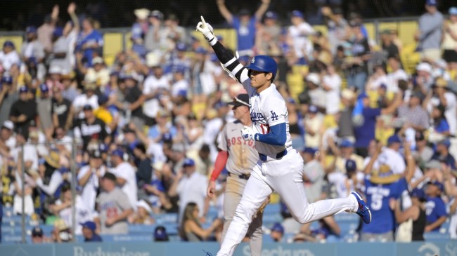 Shohei Ohtani rounds the bases after hitting a home run.