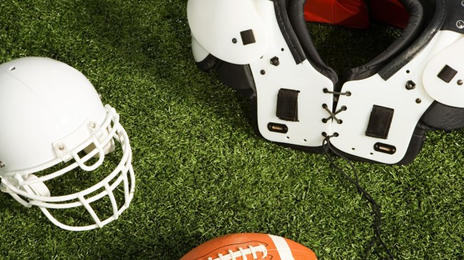 Football equipment on a field.