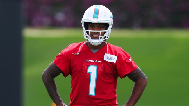 Dolphins QB Tua Tagovailoa on the field during the offseason.