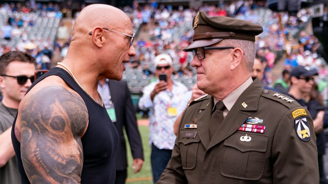 Dwayne Johnson with Army Ranger at UFL game