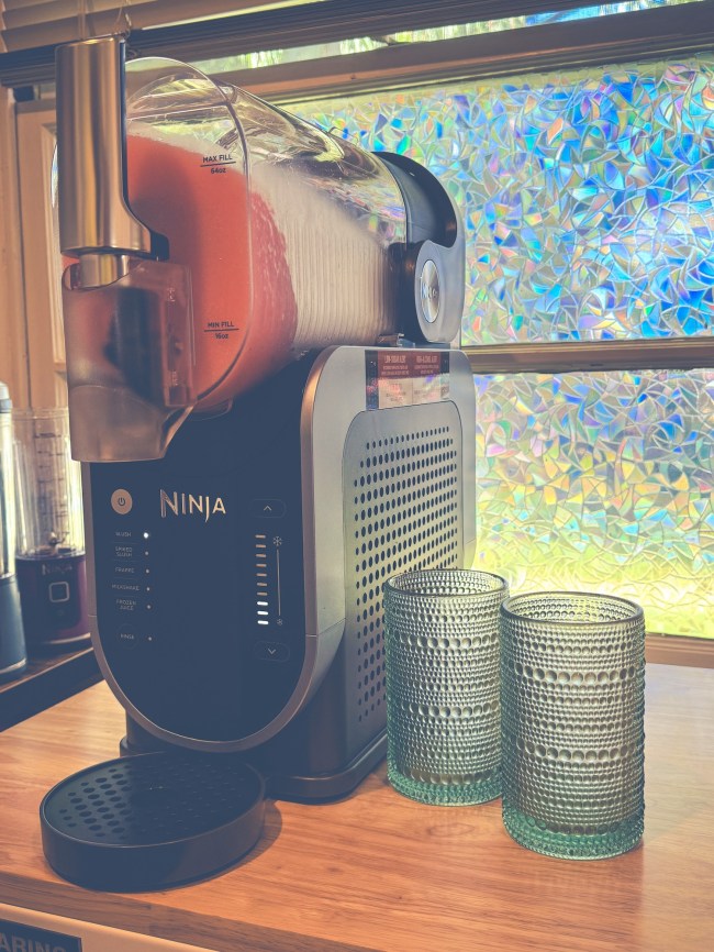 Ninja Slushi machine making a frozen lemonade