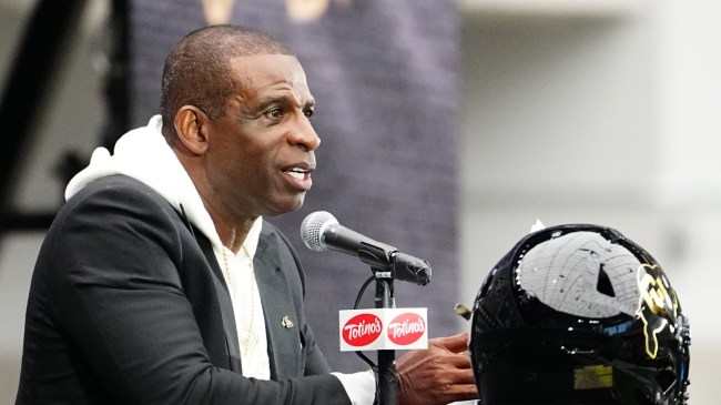 Colorado head football coach Deion Sanders speaks at Big XII media day.