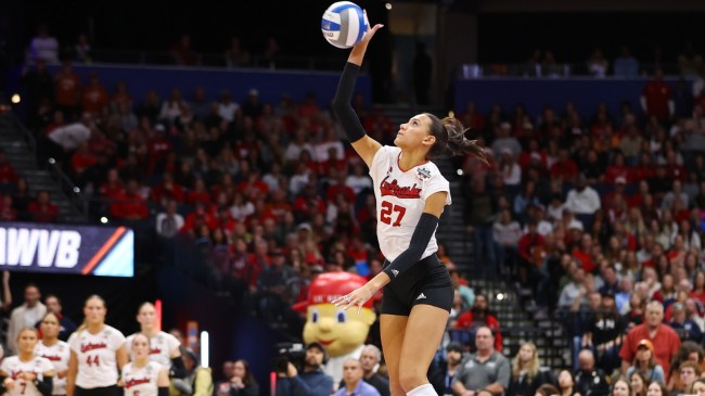 Freshman Harper Murray serves for Nebraska.