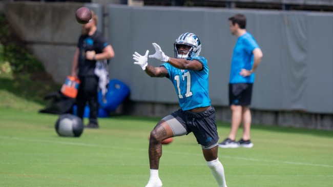 Xavier Legette catches a pass for the Carolina Panthers.