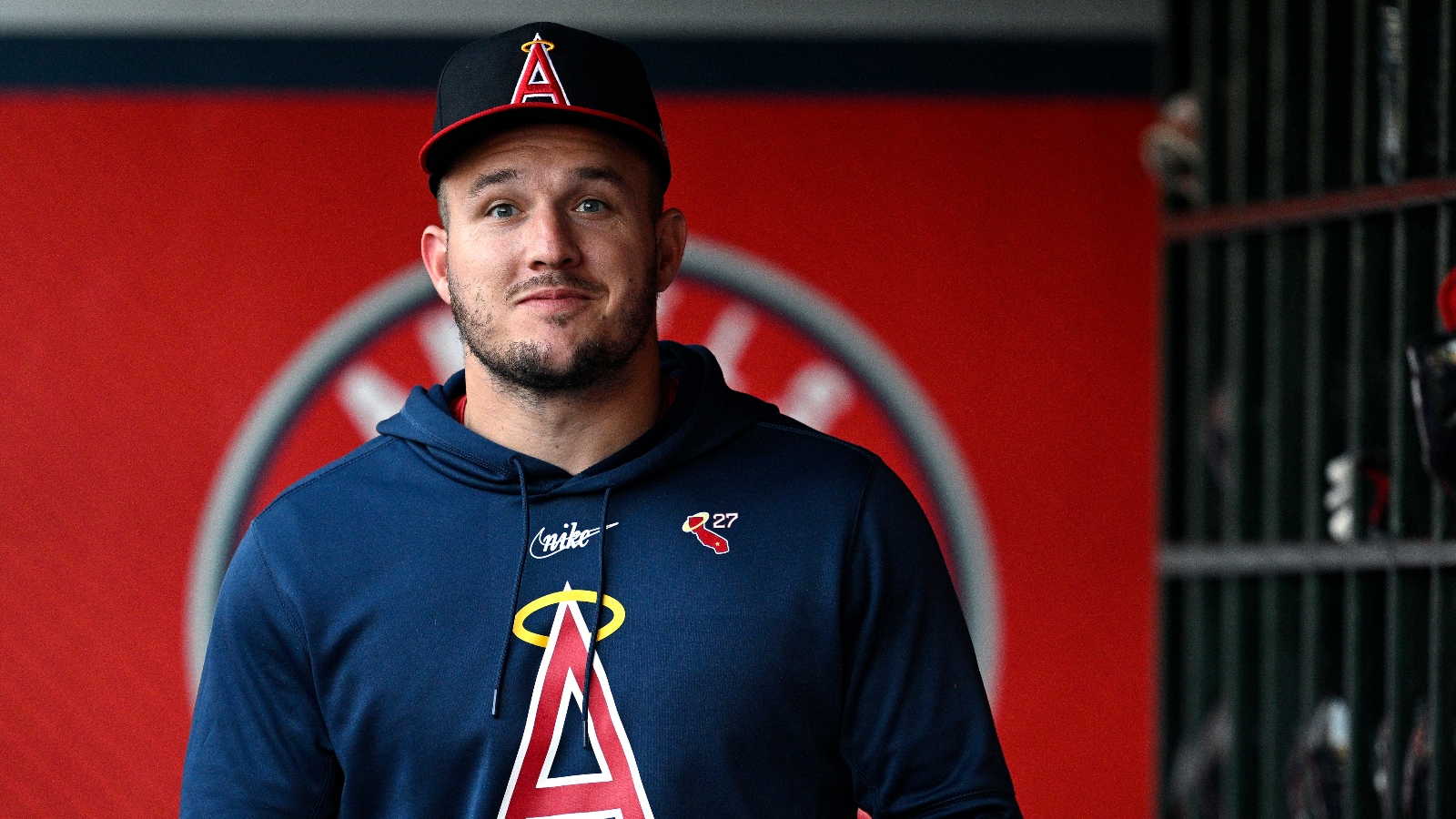 Mike Trout in the Angels dugout