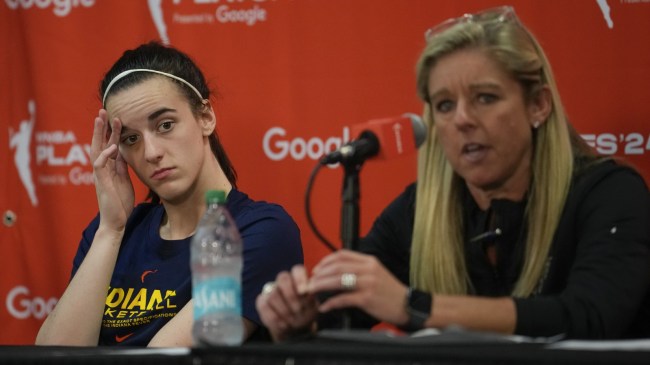 Caitlin Clark and Christie Sides speak to the media.