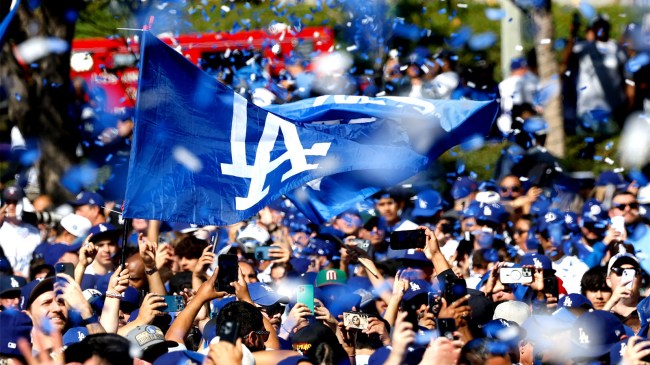 Dodgers Fans gather along the parade route
