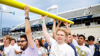 Georgia Tech Fans Toss Goalposts Into Pool At Iconic President’s Mansion After Upset Win Over Miami