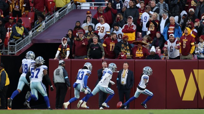 Dallas Cowboys celebrate after scoring a touchdown against the Commanders.