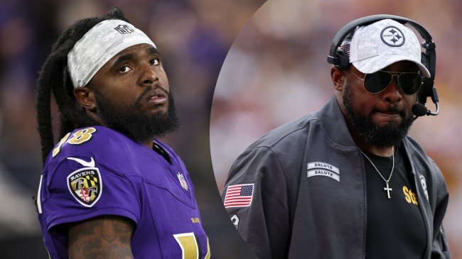 Ravens WR Diontae Johnson pictured next to Steelers head coach Mike Tomlin.