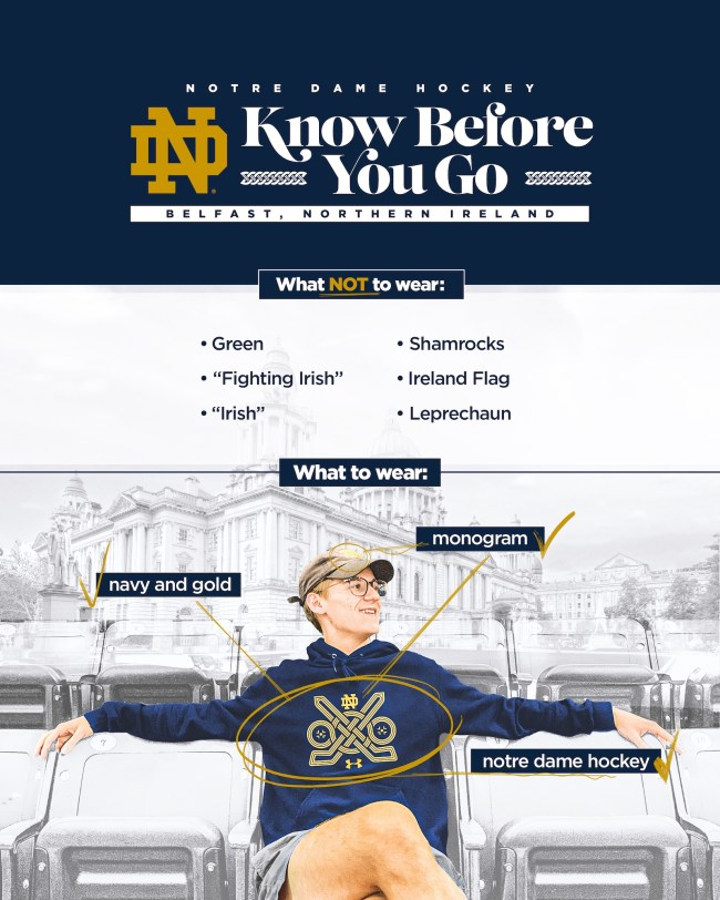 Notre Dame Hockey Belfast warning