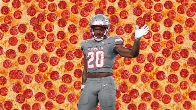 A UNLV football player celebrates.