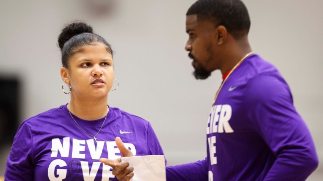 Western Oregon women's basketball coach Jessica Peatross and assistant DJ Marlow