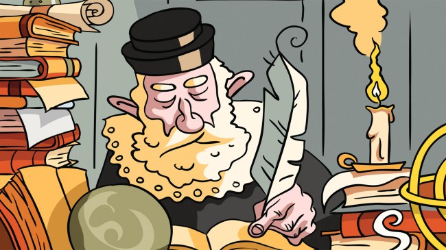 Nostradamus writing the future illustration