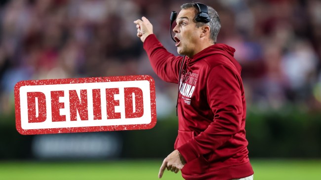 South Carolina football coach Shane Beamer reacts on the sidelines.