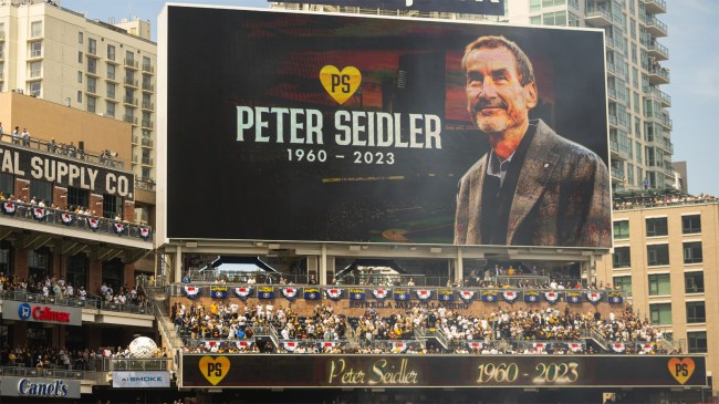 image of late San Diego Padres Chairman Peter Seidler displayed on video board