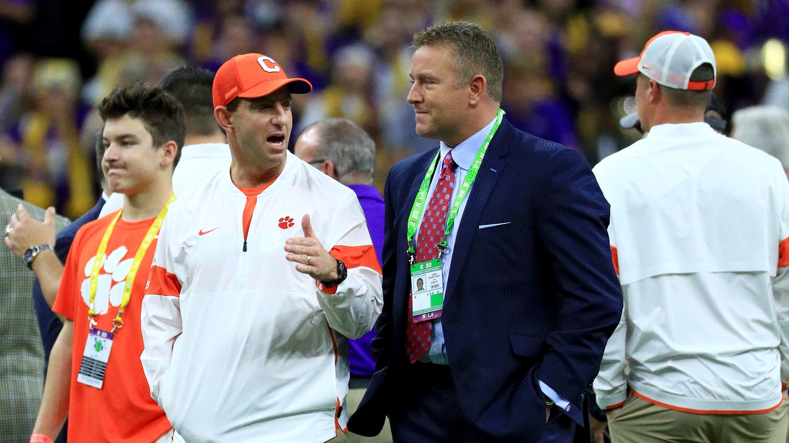 Kirk Herbstreit and Dabo Swinney on the sidelines
