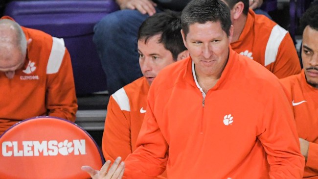 Clemson basketball coach Brad Brownell on the sidelines.
