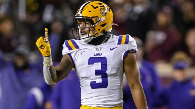 LSU football player Greg Brooks Jr. on the field.