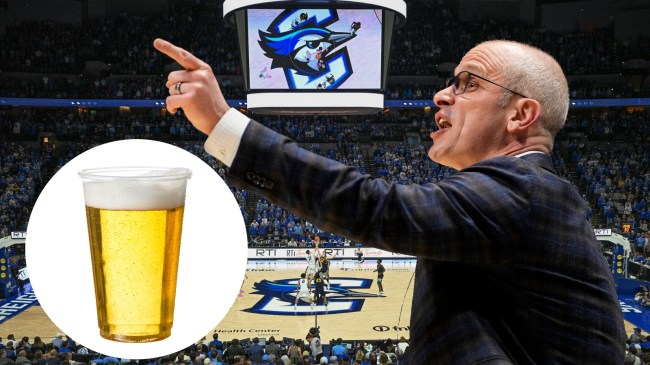 UConn basketball coach Dan Hurley reacts.