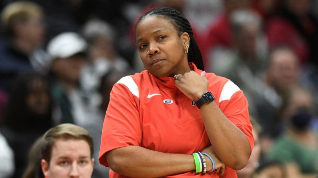 Ole Miss women's basketball coach Yolett McPhee-McCuin on the sidelines during the NCAA Tournament.