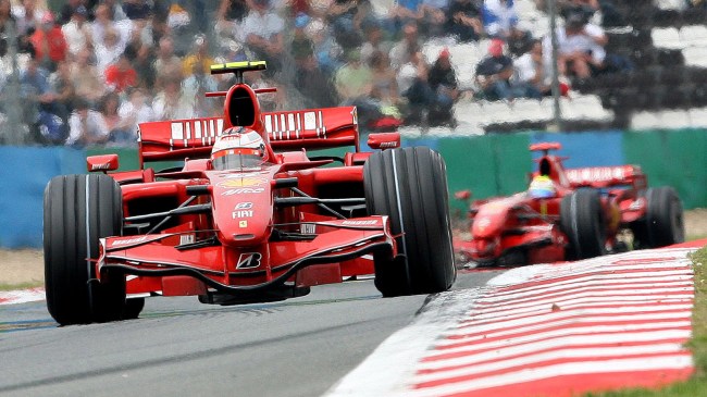 Formula One driver Kimi Raikkoenen leads Felipe Massa during 2007 Grand Prix of France